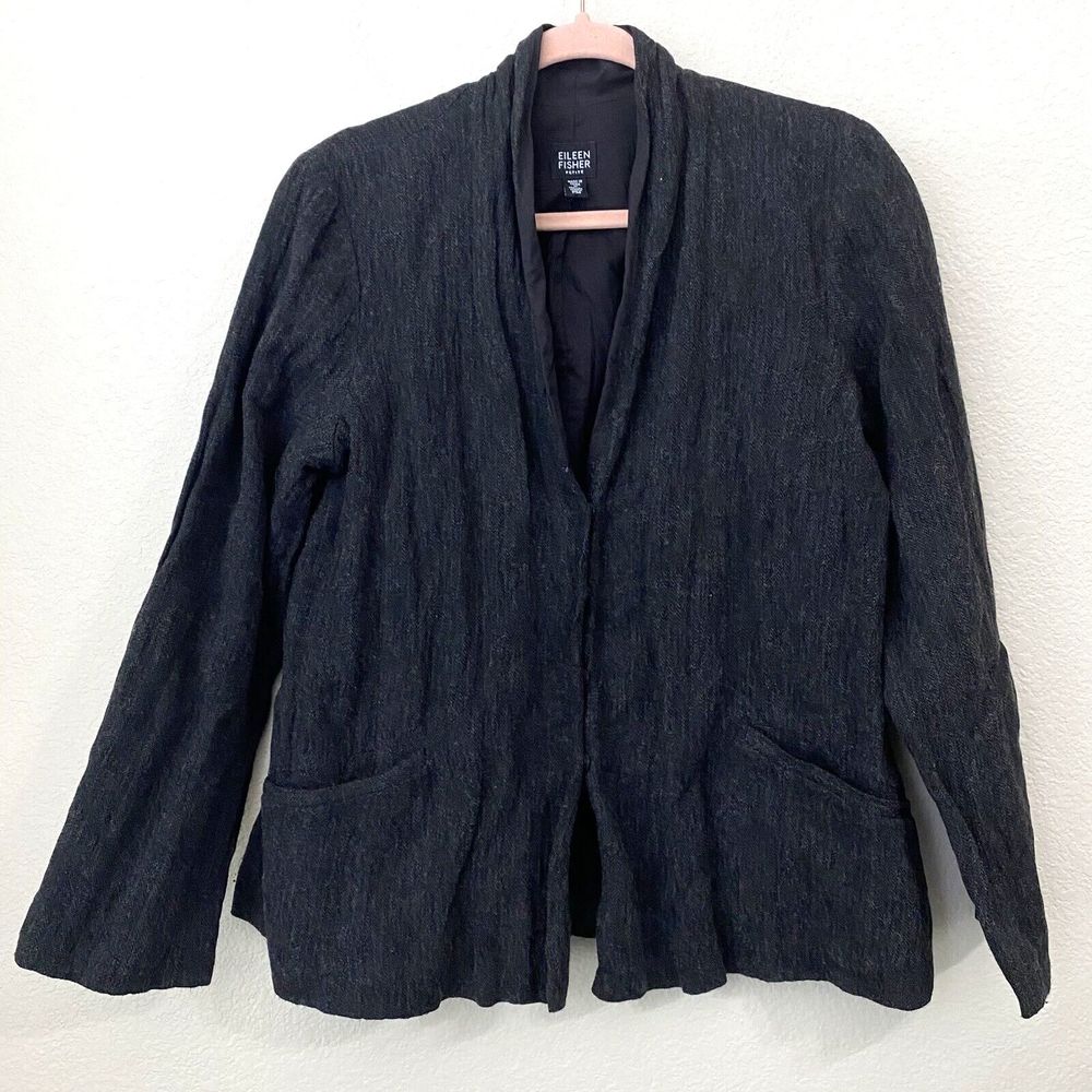 Eileen Fisher Blazer Womens Size Medium Petite Wool Blend Gray